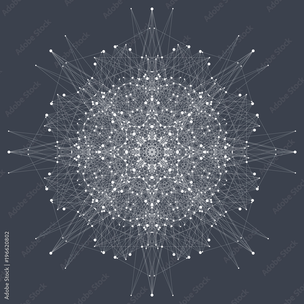Poster geometric abstract round form with connected line and dots. graphic composition for medicine, scienc