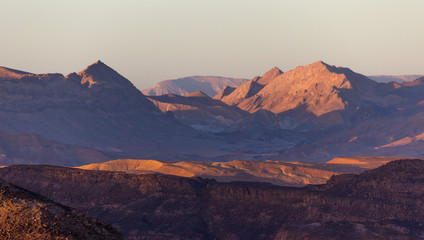 Mountains in the desert at sunrise sunset