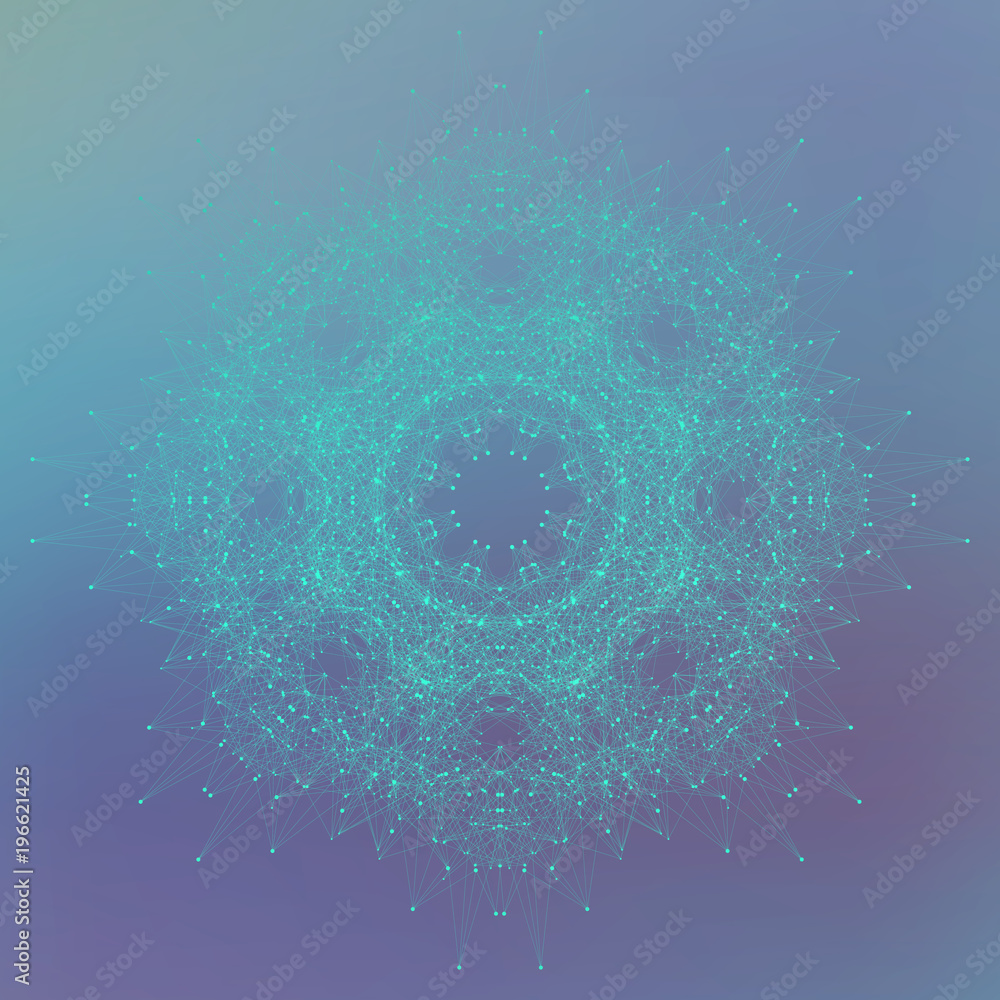 Poster geometric abstract round form with connected line and dots. graphic composition for medicine, scienc