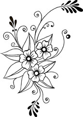 vector flower silhouette in black mehendi lines