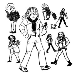 Vector city street people sketches set