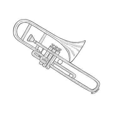Trombone. Musical Instrument in Hand Drawn Style for Surface Design Fliers Prints Cards Banners. Vector Illustration