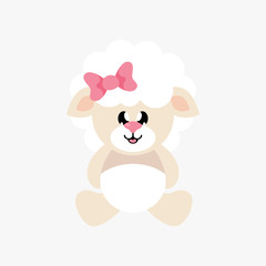 cartoon cute sheep girl sitting with bow