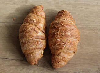 French Ham and cheese Croissant on wooden background