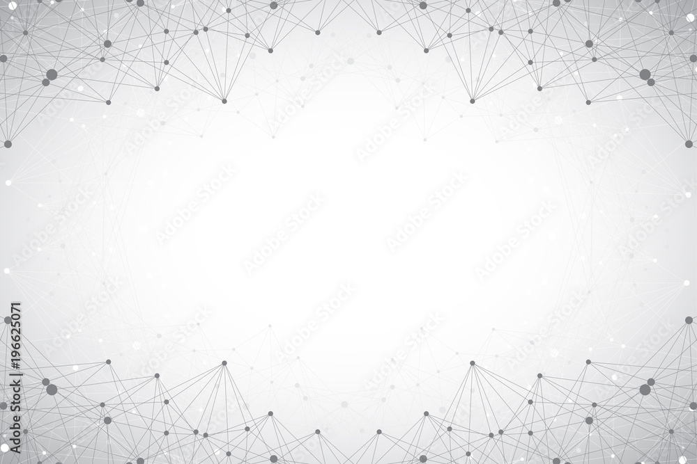Poster Geometric abstract background with connected line and dots. Big data composition. Molecule and communication background. Graphic illustration for your design and text.