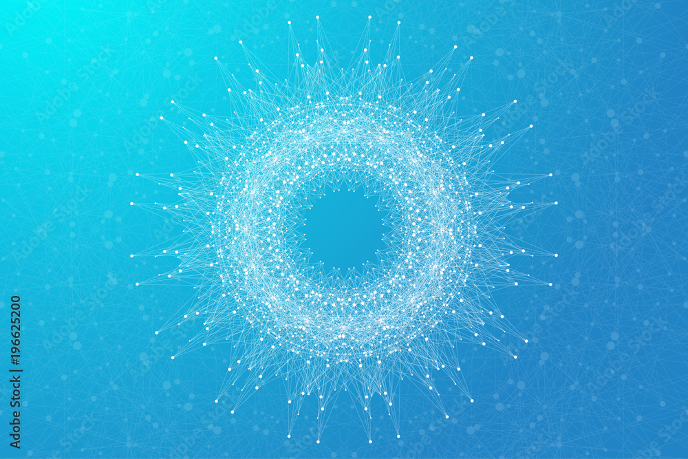 Poster geometric abstract with connected line and dots, radial graphics. minimalism chaotic background visu