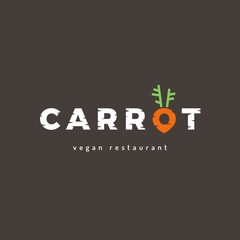 Flat vector illustration of stylized text logo of carrot. Perfect for vegan restaurants or eco markets