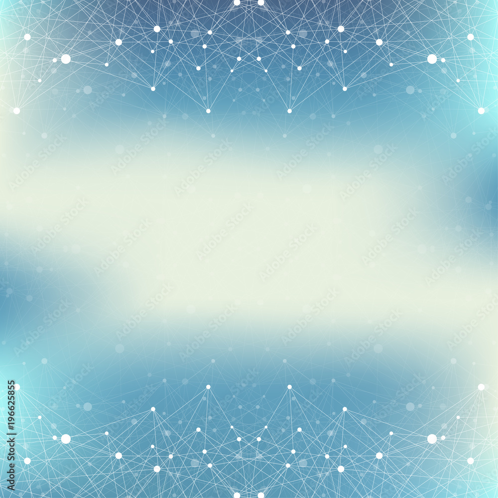 Poster Molecule DNA and communication background. Connected lines with dots. Geometric abstract composition neuron. Concept science, chemistry, biology, medicine, technology, illustration