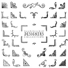 Vintage decorative corners collection. Hand drawn vector design elements.