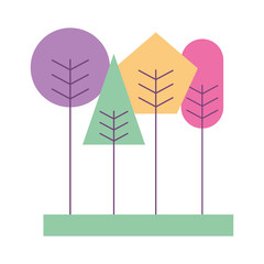 cute geometric trees spring concept vector illustration
