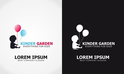 balloon and child icon kinder garten logo