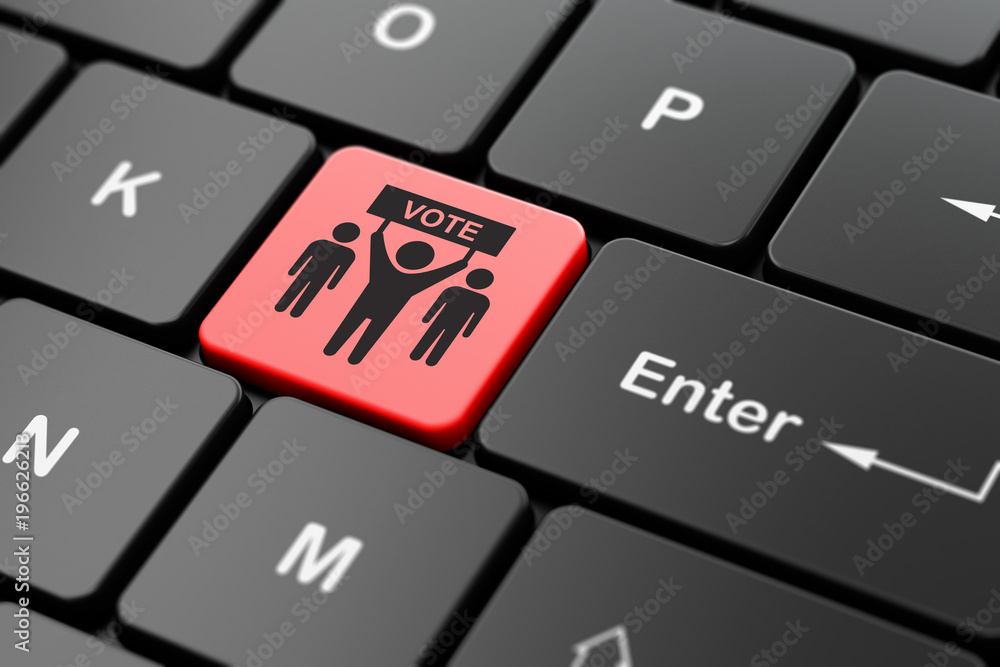 Aufkleber politics concept: computer keyboard with election campaign icon on enter button background, 3d rende