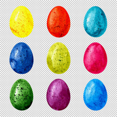 Colorful watercolor Easter eggs isolated on transparent background vector