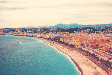 Fototapeta na wymiar cityscape overview of Nice in vintage colors