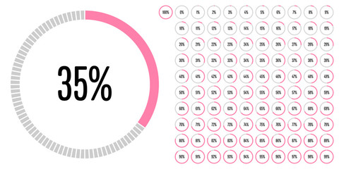 Set of circle percentage diagrams from 0 to 100 ready-to-use for web design, user interface (UI) or infographic - indicator with pink