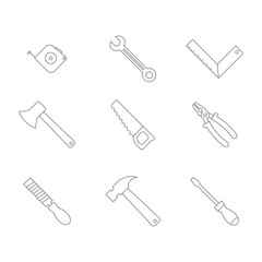 monochrome set with hand tools icons for your design