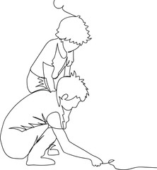 children draw. one line
