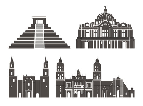 Mexico set. Isolated Mexico architecture on white background