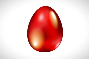 vector Colored Single Red Vector Easter Egg Close-Up - Isolated on White Background - Traditional Holiday Symbol and Decoration - Protein, Diet, Breakfast. Blank Surface.