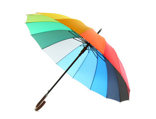 Rainbow umbrella on white background