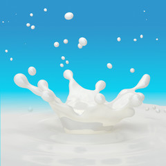 Milk splash with droplets isolated. 3D illustration