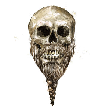 Human Skull - Male. Watercolor Illustration.