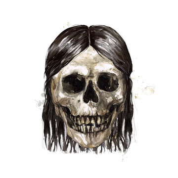 Human Skull - Female. Watercolor Illustration.