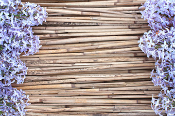 Lilac flowers on dry reed background