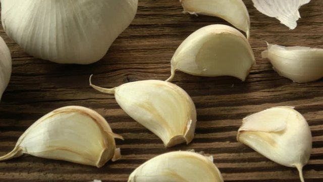Garlic bulbs. Fresh garlic on the wooden table. 