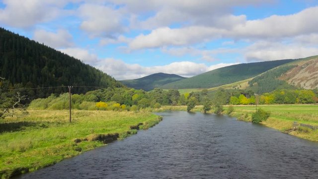 Beautiful River in Autumn in Scotland, near Peebles in the Scottish Borders
