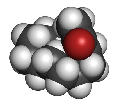 Methyl nonyl ketone (2-undecanone) insect repellent molecule. 3D rendering. Atoms are represented as spheres with conventional color coding: hydrogen (white), carbon (grey), oxygen (red).
