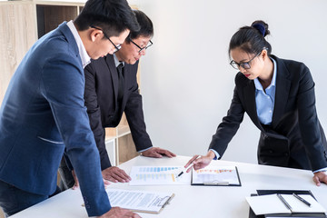 Teamwork togetherness unity support, Business corporate people working discussing financial data in modern co working, Group of professional team