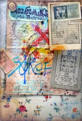 Gordijnen Achtergrond met mysterieuze manuscripten, chemische formules, oude postzegels en esoterische tekeningen © Rosario Rizzo