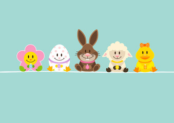Card Easter Rabbit & Friends Retro