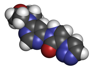 Molidustat investigational anemia drug molecule. Inhibitor of hypoxia-inducible factor prolyl hydroxylase, used as sports doping agent. 3D rendering. 