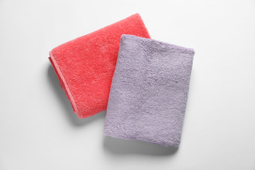 Clean towels on white background