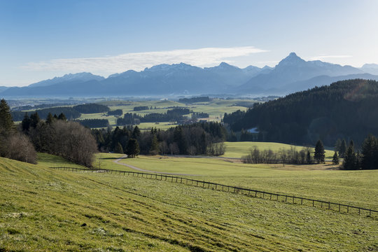 Germany, Bavaria, Allgaeu, East Allgaeu, Ammergau Alps with Saeuling