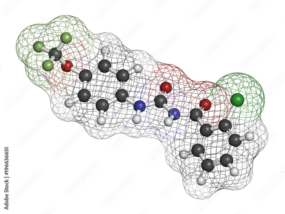 Canvas Prints Triflumuron insecticide molecule. 3D rendering. Atoms are represented as spheres with conventional color coding.