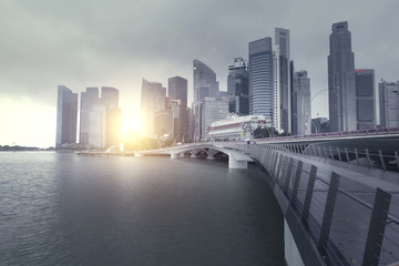 Fototapeta na wymiar Singapore business and travel district with sunshine.