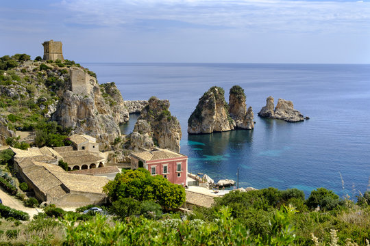 Italy, Sicily, Province of Trapani, Scopello, Tonnara di Scopello, Riserva naturale orientata dello Zingaro