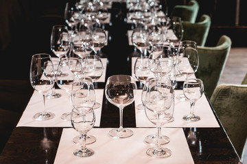 Obraz na płótnie Canvas empty glasses of different shapes served for a wine tasting