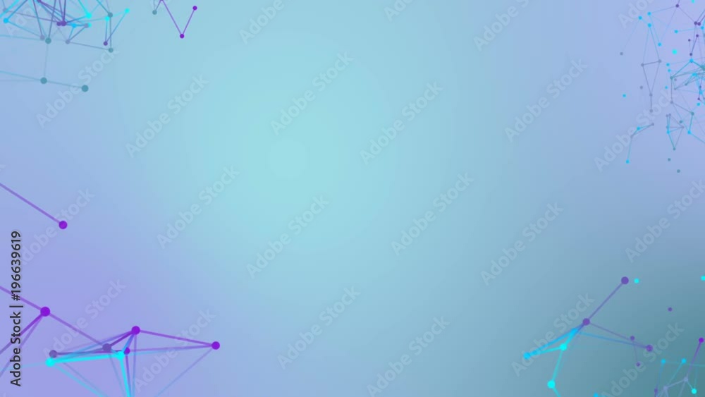 Poster molecular structures of different colors are transformed at the corners of the screen. multicolored 