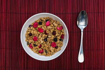 Muesli breakfast cereal in bowl