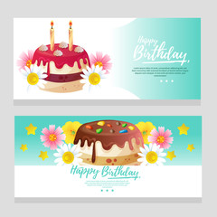 birthday theme banner with turquoise color and colorful tart