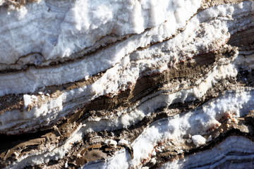Stratification of salt and mud deposits in alternating storage on the banks of the Dead Sea in...