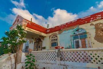colorful architecture in Caribbean style on the island of Aruba in the antilles of the Dutch city of Oranjestad