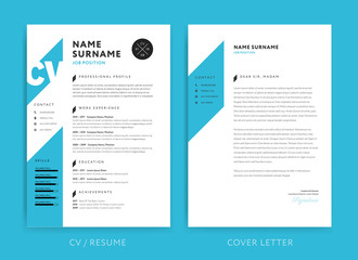 Creative CV / resume template blue background color minimalist vector