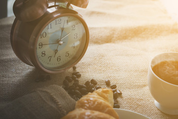 Morning sunshine at 7.00 am with hot coffee and bread ready to eat