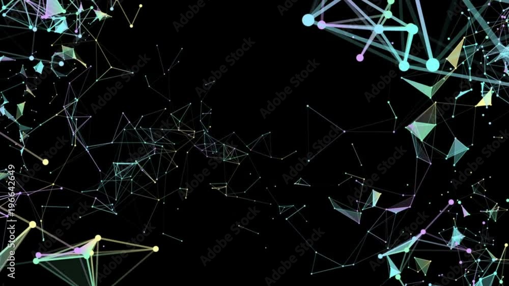 Poster triangles, lines and points. constellation of particles. processes of system transformation. molecul