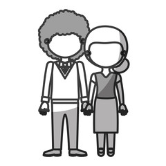silhouette monochrome shading faceless couple woman with collected hair and curly man with bowtie and taken hands vector illustration